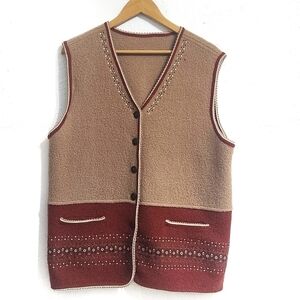 Vintage 100% Wool Flower Embroidered Vest Size US Large